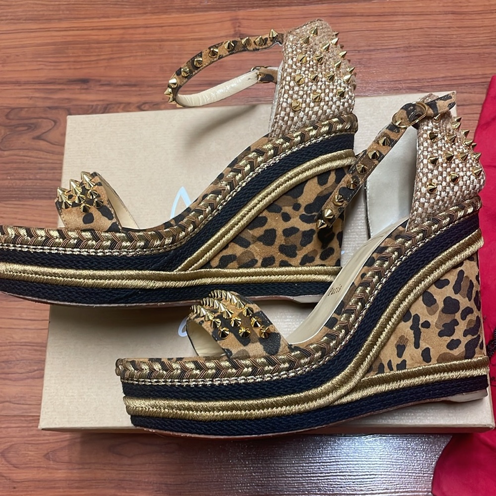 Christian Louboutin Mad Monica leopard wedge size 10 - Picture 3 of 13